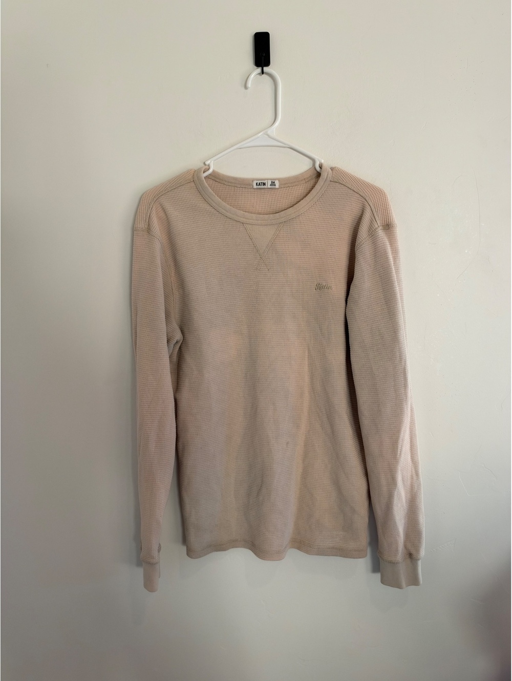 Katin Menโs Waffle Knit Thermal Long Sleeve Shirt Tan Size Small